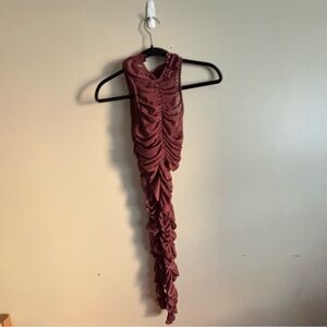Elegant Burgundy Ruched Dress